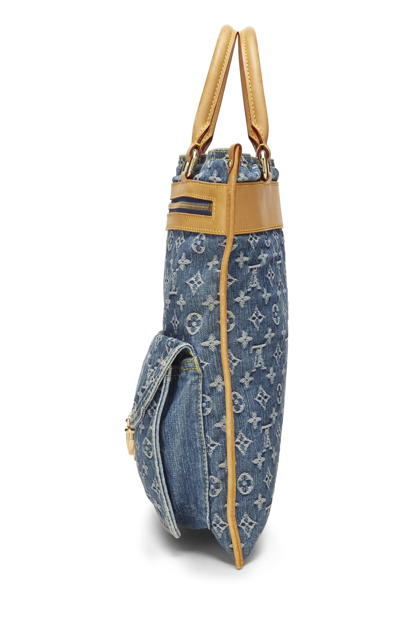 Louis Vuitton, sac cabas plat en denim monogrammé bleu d'occasion, bleu