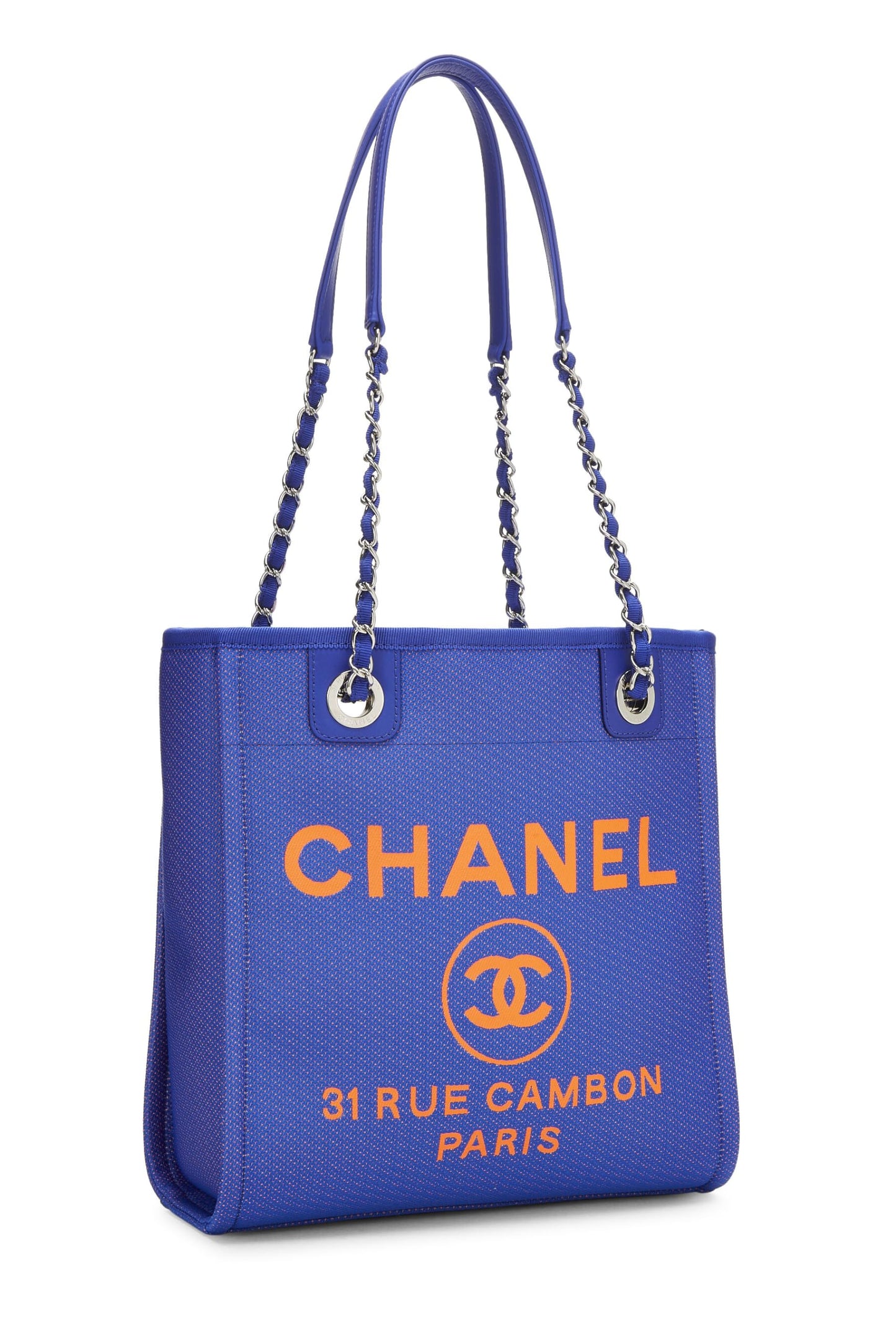 Chanel, Tote Mini Deauville de lona azul Pre-Loved, Azul