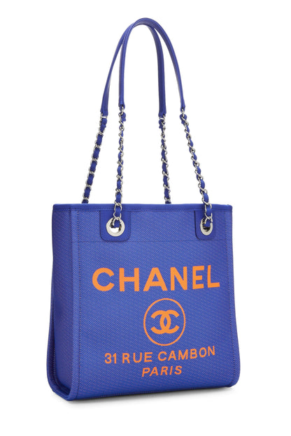 Chanel, Mini sac fourre-tout Deauville en toile bleue d'occasion, bleu