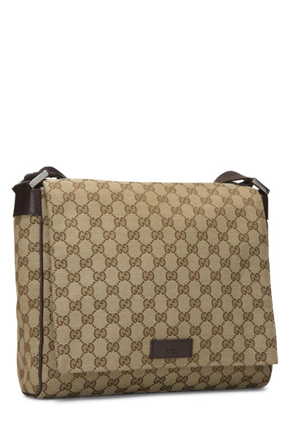 Gucci, Pre-Loved Brown Original GG Canvas Flap Messenger, Brown