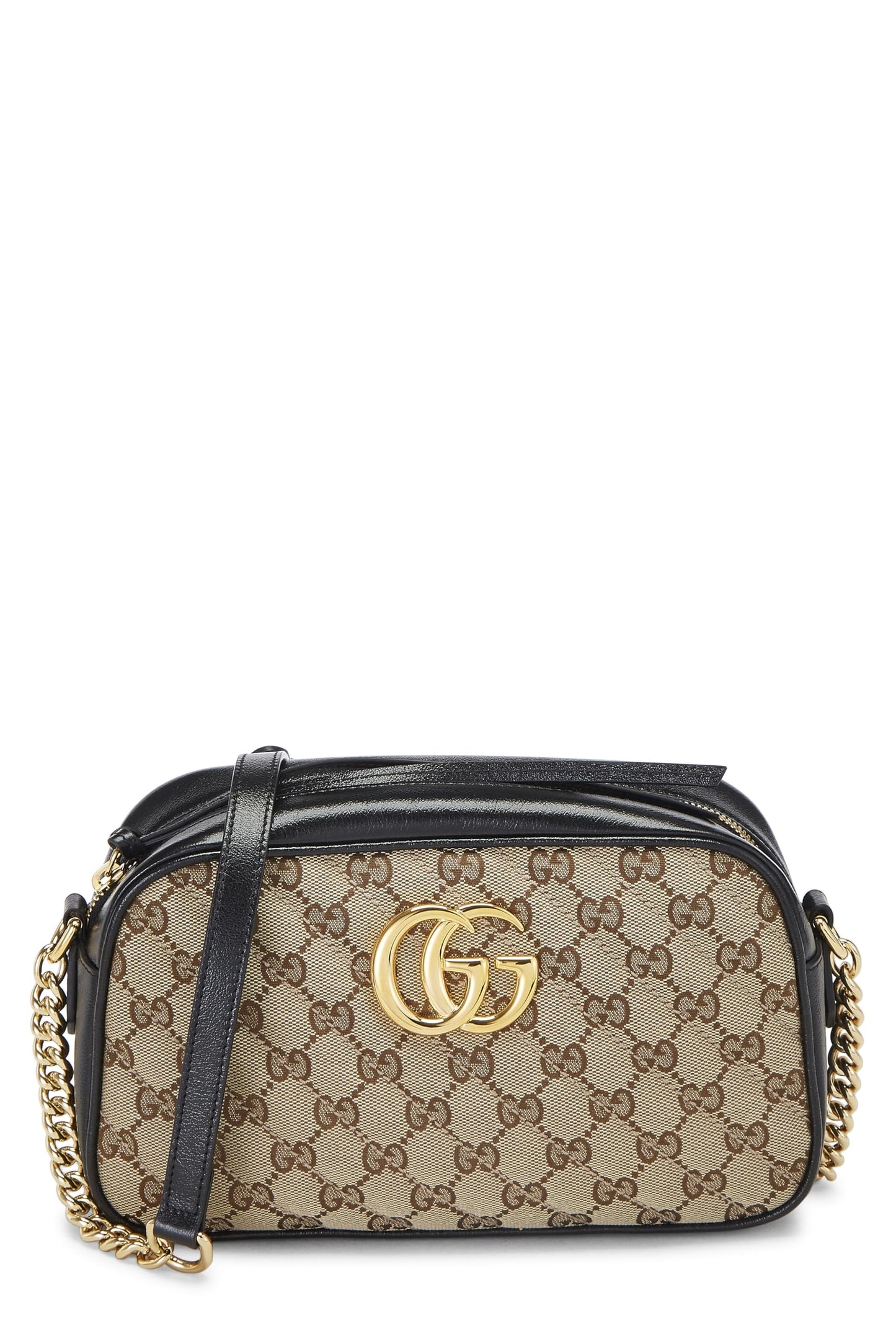 Gucci, sac à bandoulière Marmont en toile GG d'occasion, petit modèle, noir