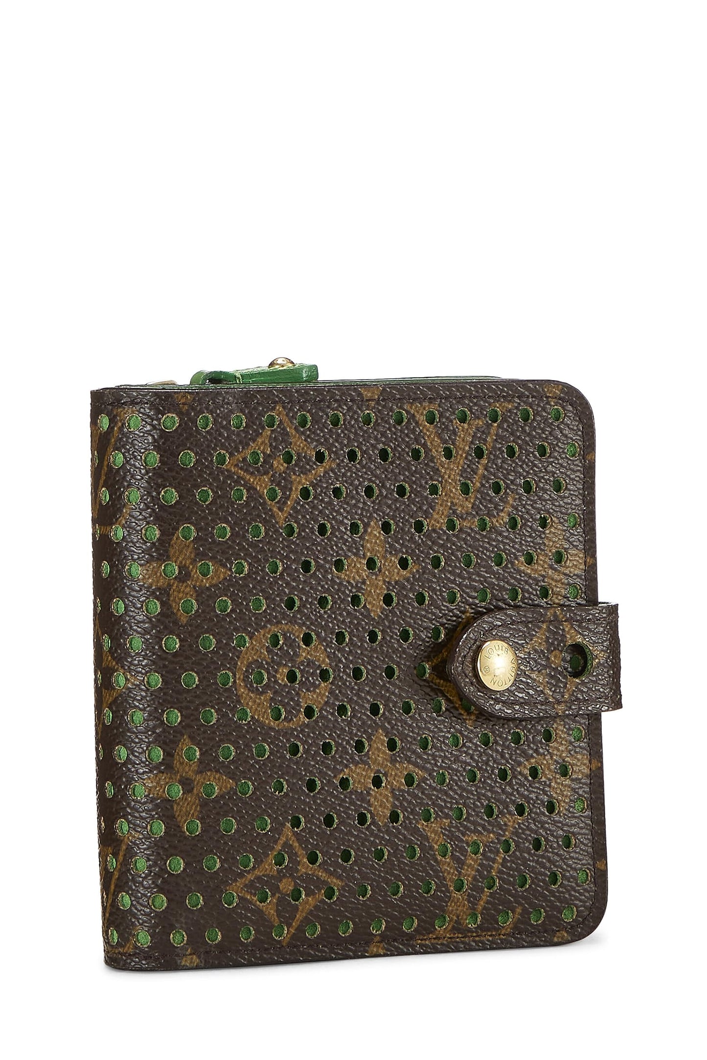 Louis Vuitton, Compact Zippy perforé en toile Monogram verte d'occasion, vert