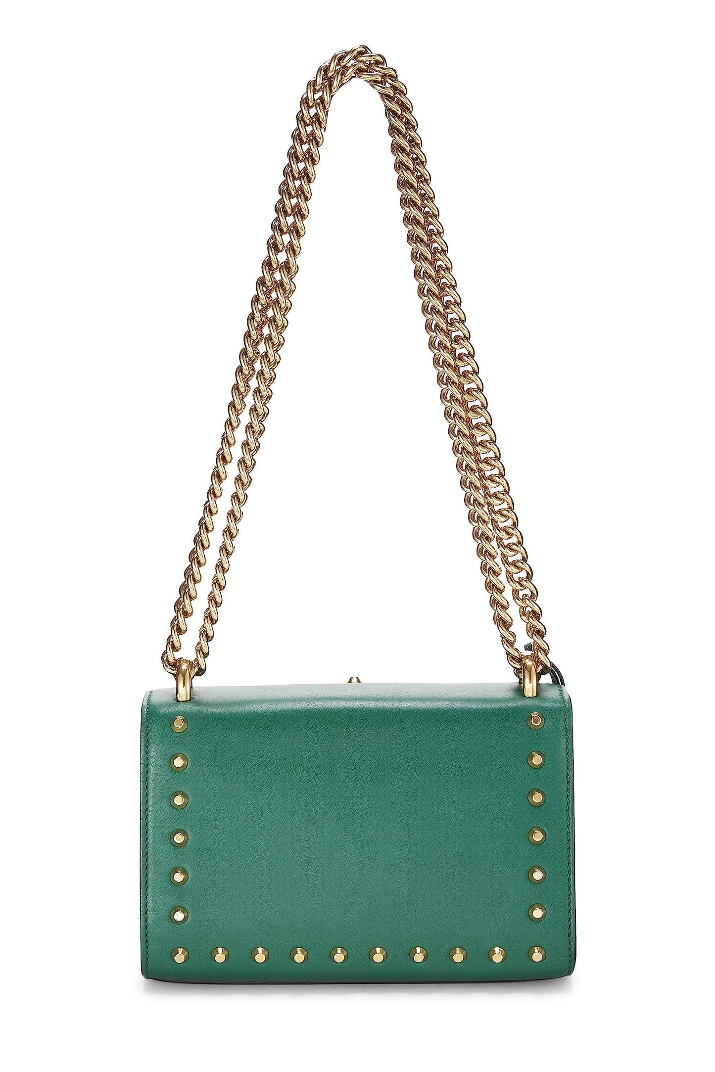 Gucci, Pre-Loved Green Leather Studded Padlock Shoulder Bag Small, Green