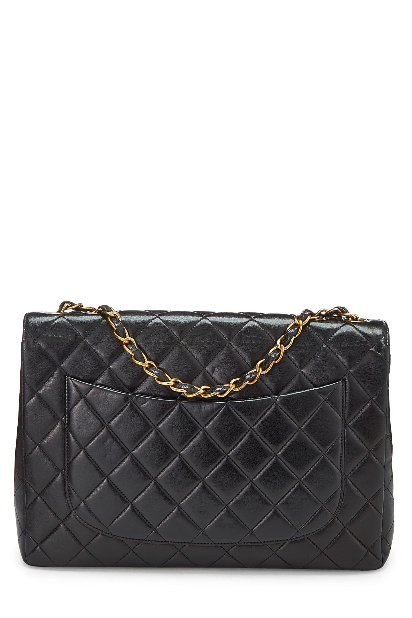 Chanel, Pre-Loved Black Quilted Lambskin Half Flap Jumbo, Black