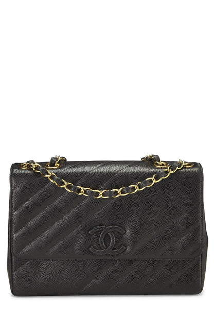 Chanel, Pre-Loved Black Caviar Diagonal Flap Jumbo, Black