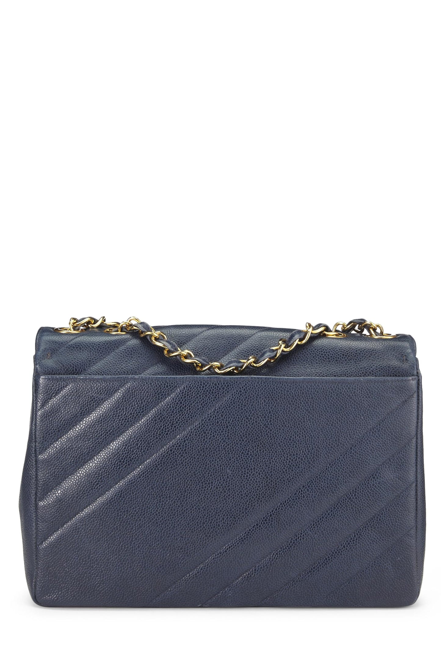 Chanel, Pre-Loved Navy Caviar Diagonal Quilted Shoulder Bag Jumbo, Navy