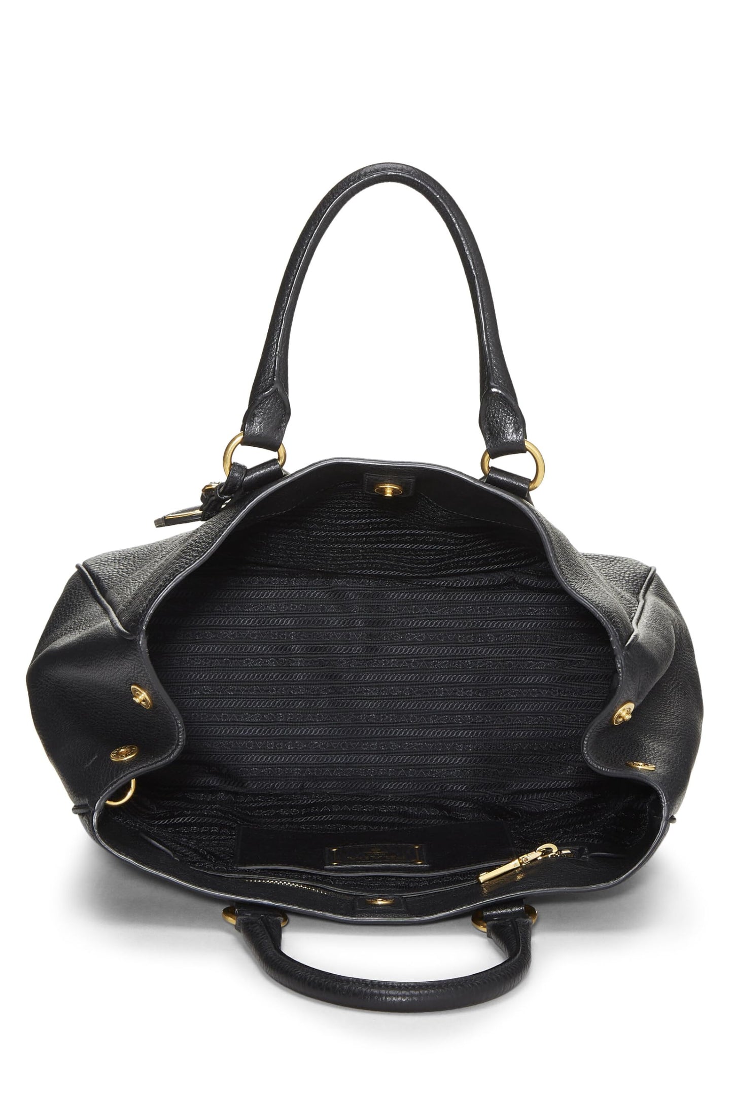 Prada, sac cabas convertible Vitello Daino noir d'occasion, noir