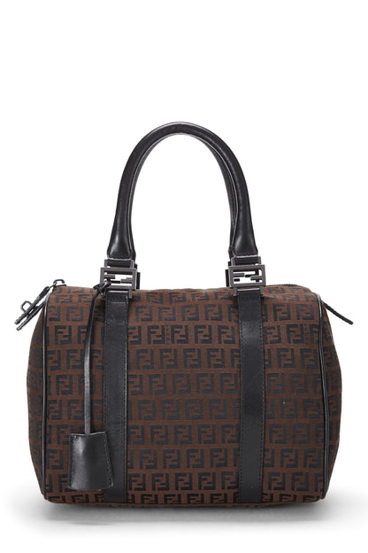 Fendi, sac Boston Mini en toile Zucchino marron et noir d'occasion, marron