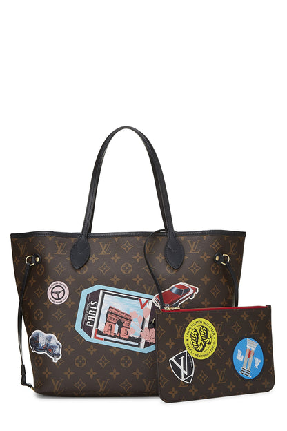 Louis Vuitton, sac à main Neverfull MM World Tour en toile Monogram d'occasion, marron