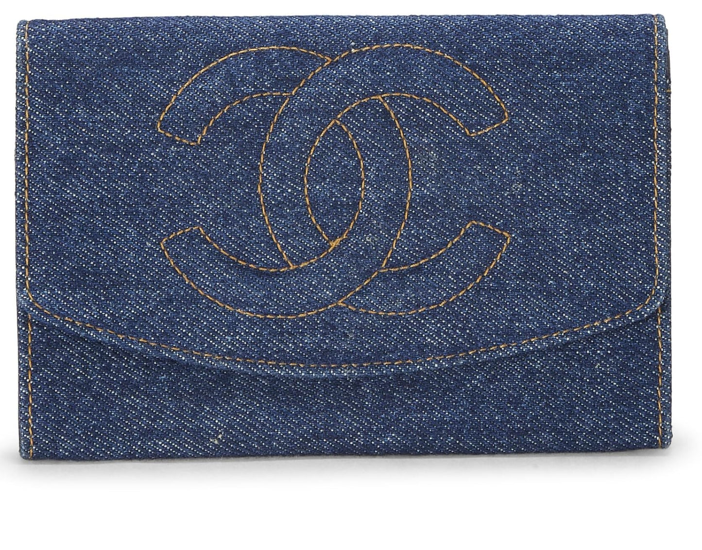 Chanel, portefeuille en denim bleu d'occasion, bleu