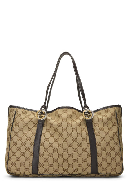 Gucci, Pre-Loved Black Original GG Canvas Twins Tote, Brown