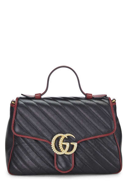 Gucci, Bolso con asa superior GG Marmont de cuero negro Pre-Loved, Multicolor