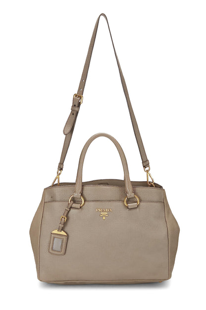 Prada, sac cabas convertible Vitello Daino gris d'occasion, gris