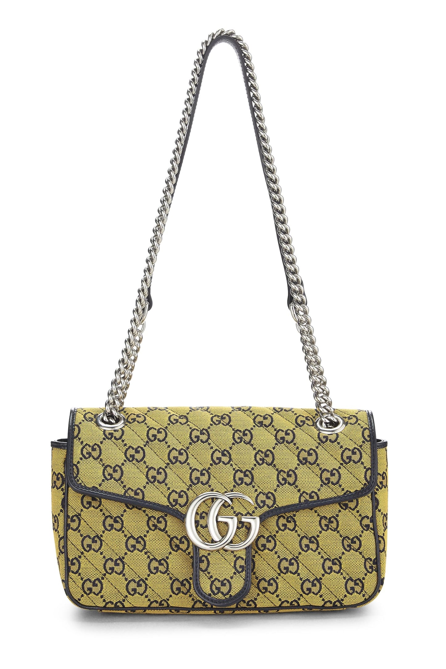 Gucci, sac à bandoulière Marmont en toile GG jaune d'occasion, petit modèle, jaune