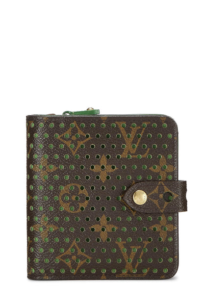 Louis Vuitton, Compact Zippy perforé en toile Monogram verte d'occasion, vert