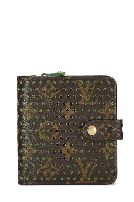 Louis Vuitton, Pre-Loved Green Monogram Canvas Perforated Zippy Compact, Green