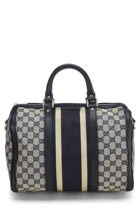 Gucci, sac Boston en toile GG bleu marine d'occasion de taille moyenne, bleu marine