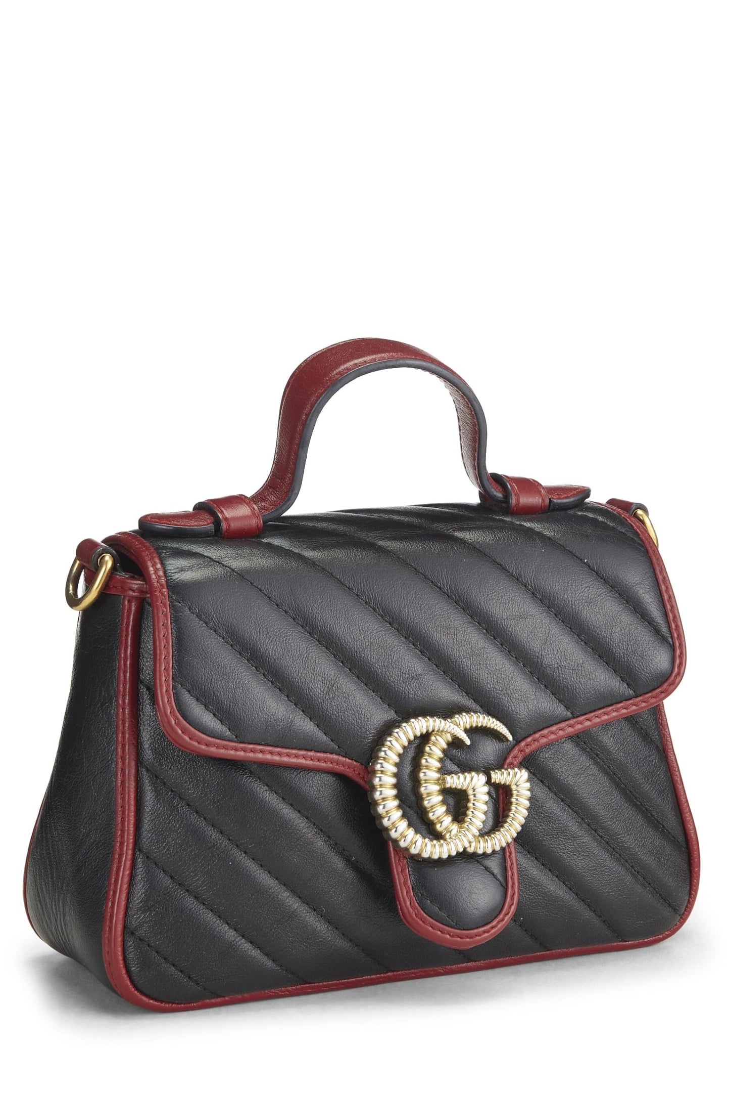 Gucci, Mini sac à main GG Marmont en cuir noir Torchon d'occasion, multicolore