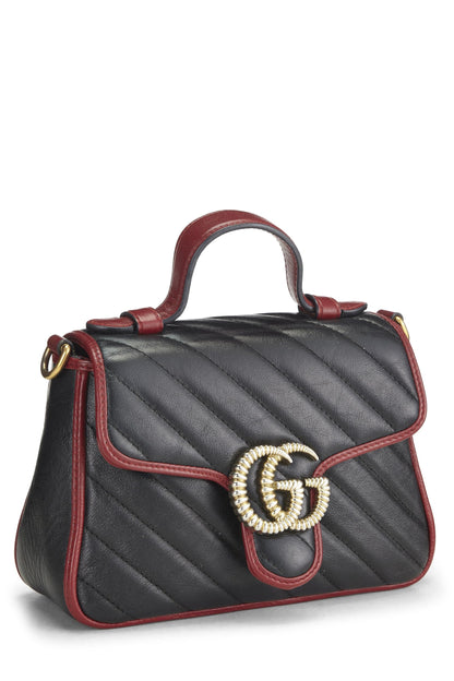 Gucci, Pre-Loved Black Leather Torchon GG Marmont Top Handle Mini, Multi