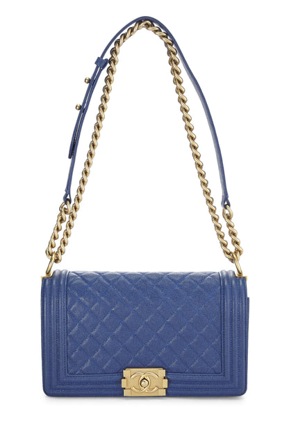 Chanel, Pre-Loved Blue Quilted Caviar Boy Bag Medium, Blue