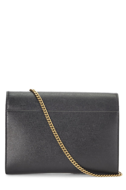 Yves Saint Laurent, Pre-Loved Black Grainy Leather Cassandra Wallet on Chain, Black