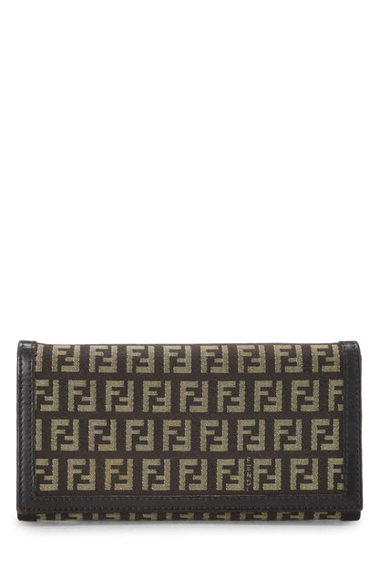 Fendi, portefeuille long en toile Zucchino marron d'occasion, marron