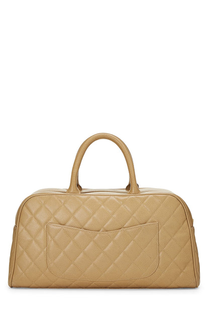 Chanel, sac bowling matelassé beige caviar taille moyenne, beige