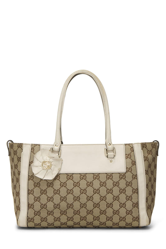 Gucci, Bolso de mano de lona GG original blanco Pre-Loved, Blanco