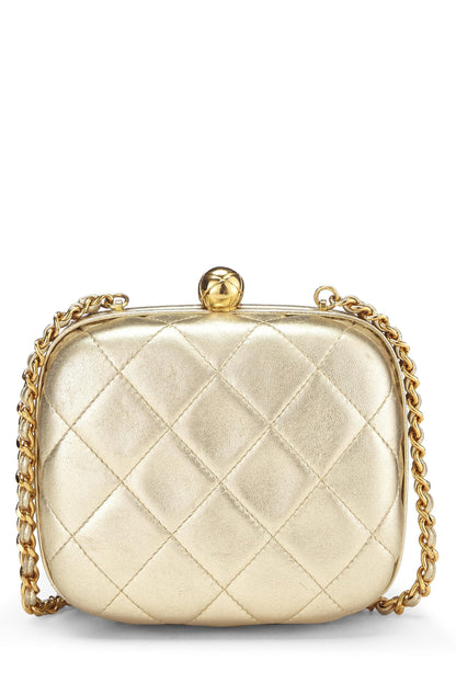 Chanel, Pre-Loved Metallic Gold Quilted Lambskin Kiss Lock Crossbody Bag, Gold