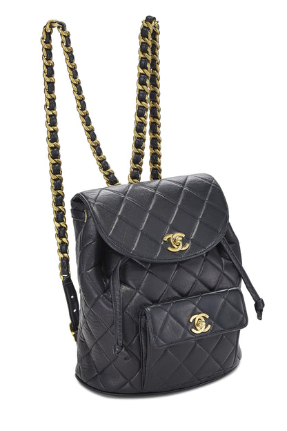 Chanel, Mochila clásica pequeña 'CC' de piel de cordero acolchada negra Pre-Loved, Negro