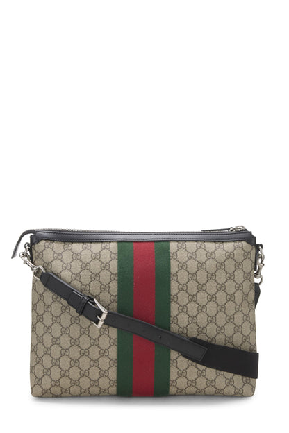 Gucci, sac messager en toile noire GG Supreme d'occasion, noir