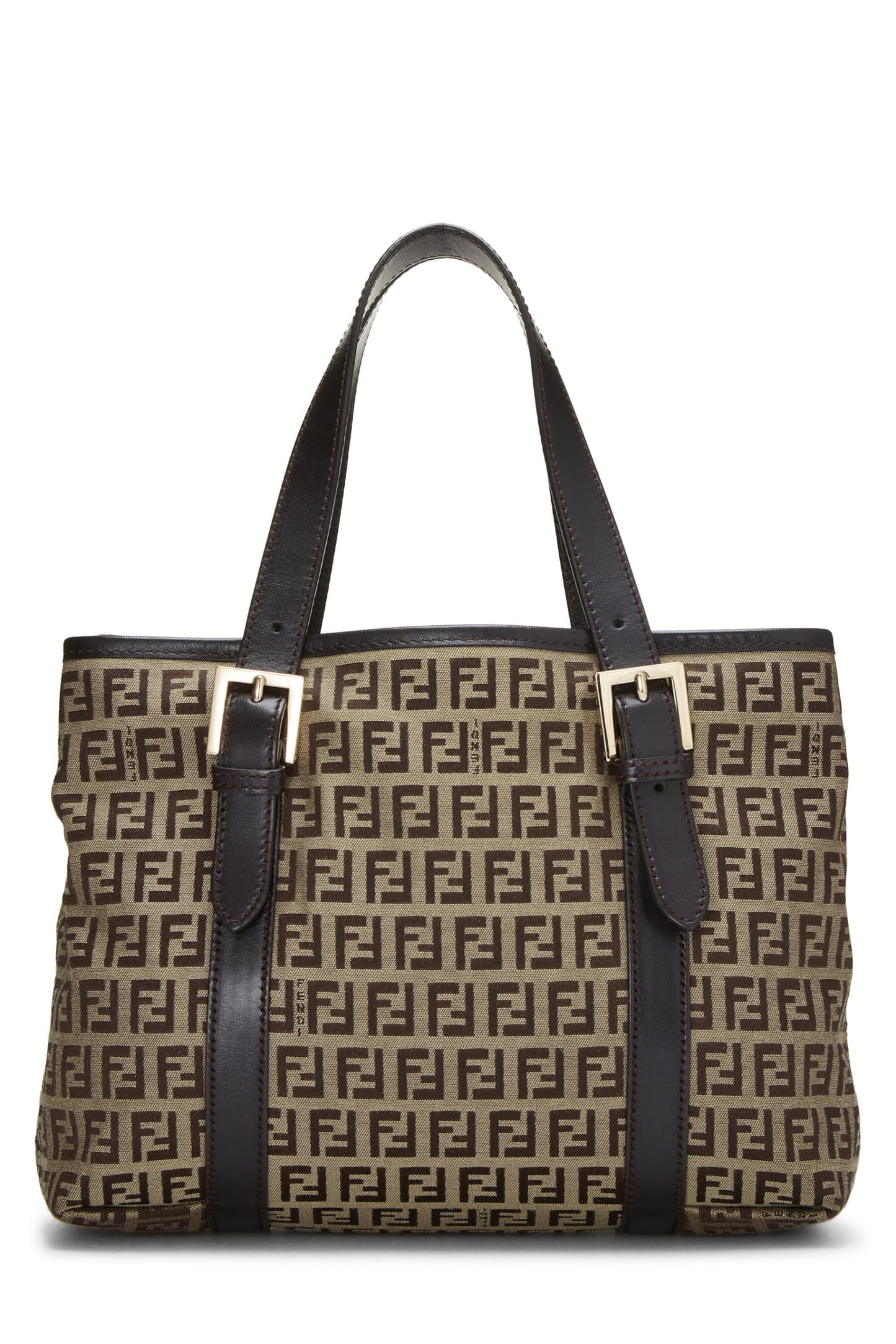 Fendi, sac à main en toile marron Zucchino, petit modèle, d'occasion, marron