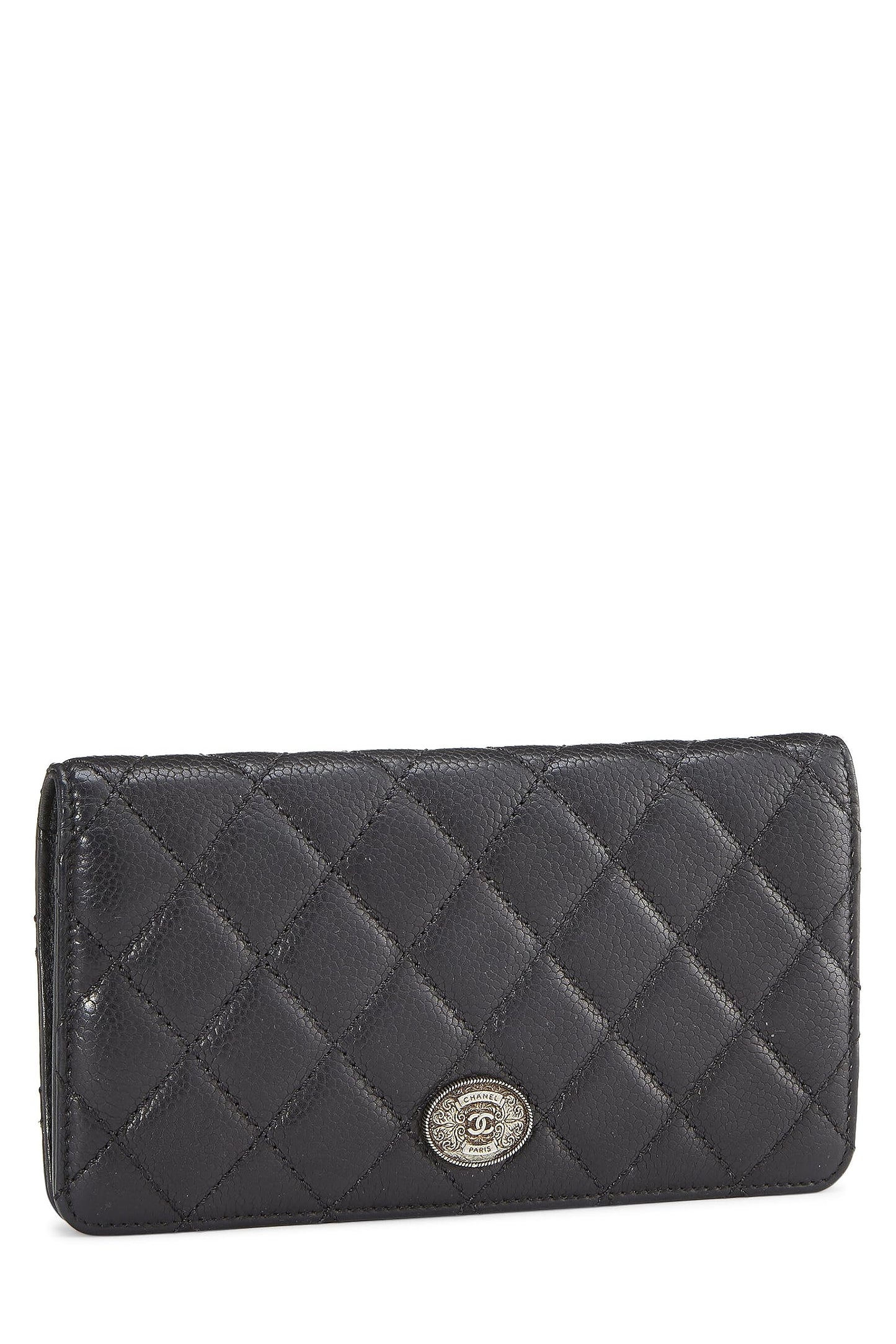 Chanel, portefeuille à rabat long matelassé noir Caviar d'occasion, noir