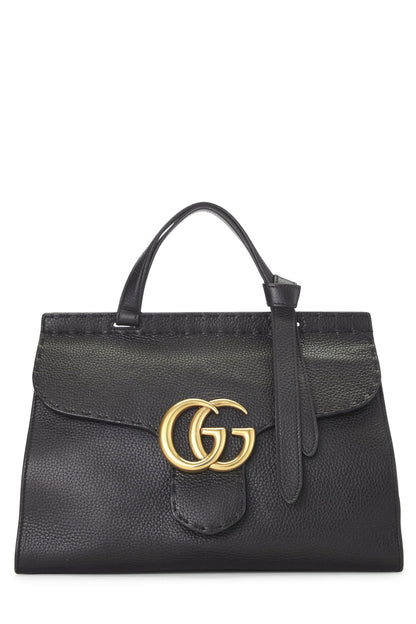 Gucci, Bolso pequeño con solapa y asa superior GG Marmont de cuero negro Pre-Loved, Negro