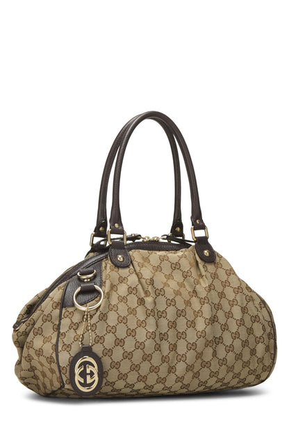 Gucci, sac à main convertible Sukey Boston en toile GG marron d'origine d'occasion, marron