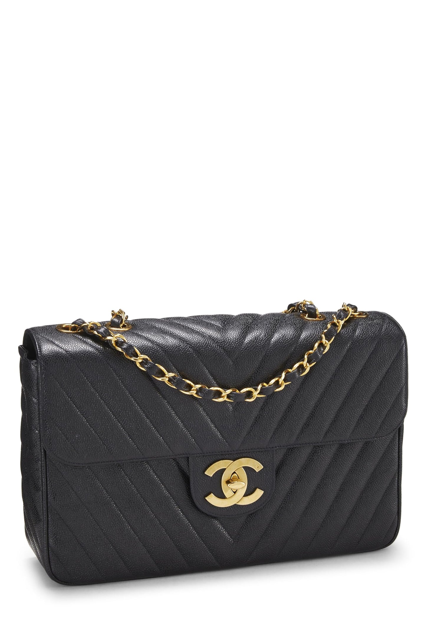 Chanel, Pre-Loved Black Chevron Caviar Half Flap Maxi, Black