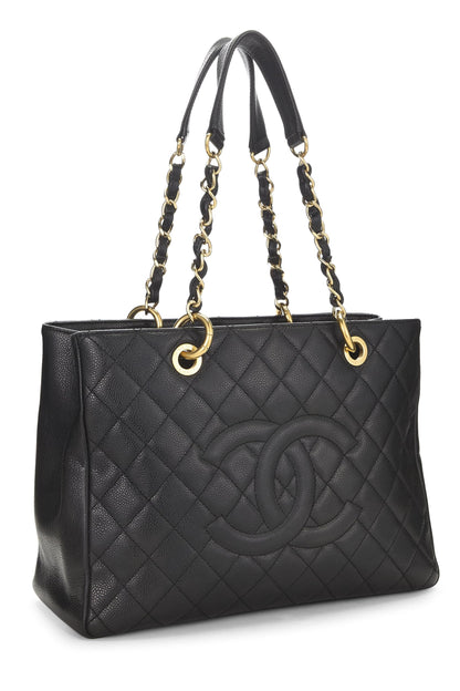 Chanel, Pre-Loved Black Quilted Caviar Grand Shopping Tote (GST), Black