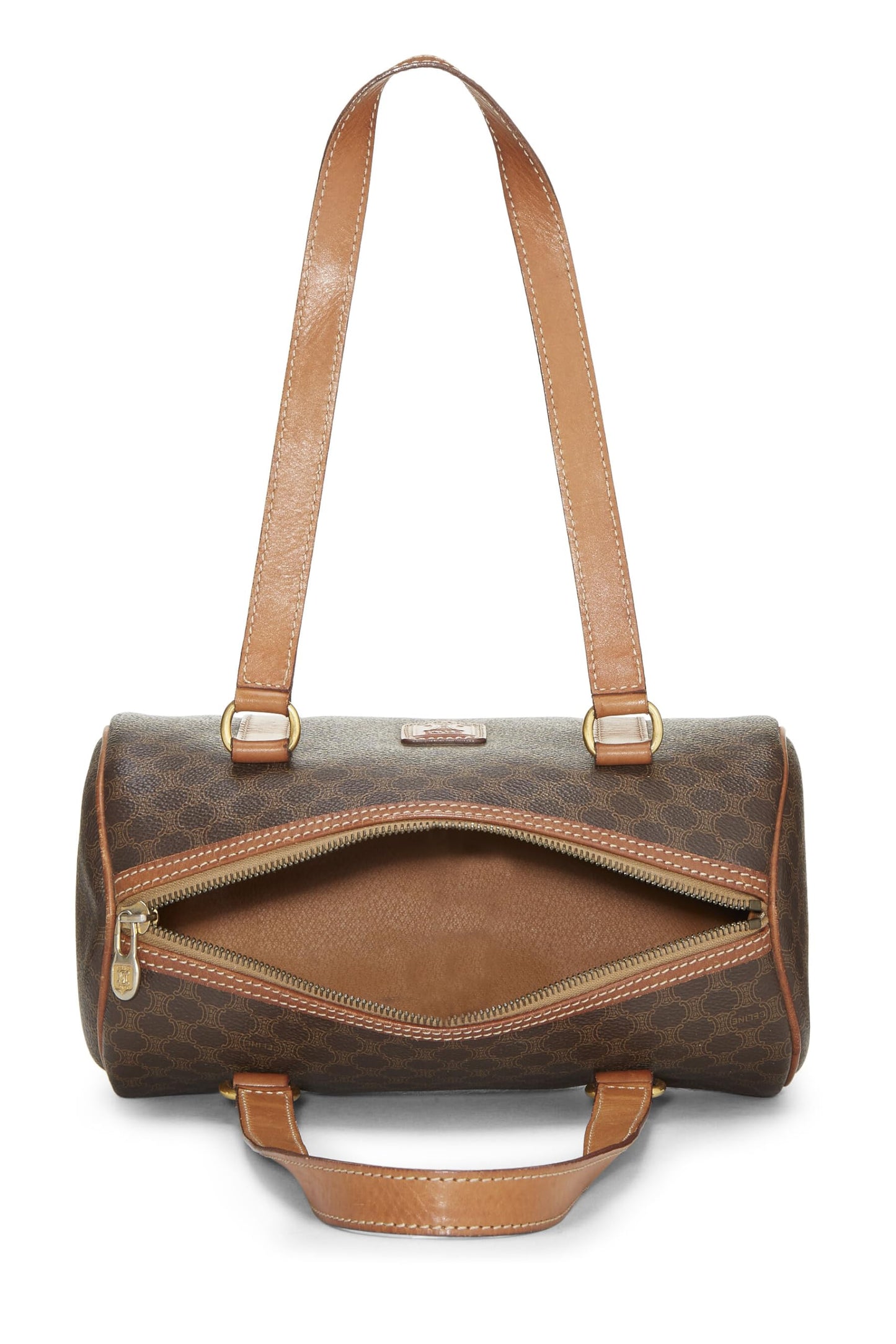 Céline, Pre-Loved Brown Coated Canvas Macadam Handbag, Brown