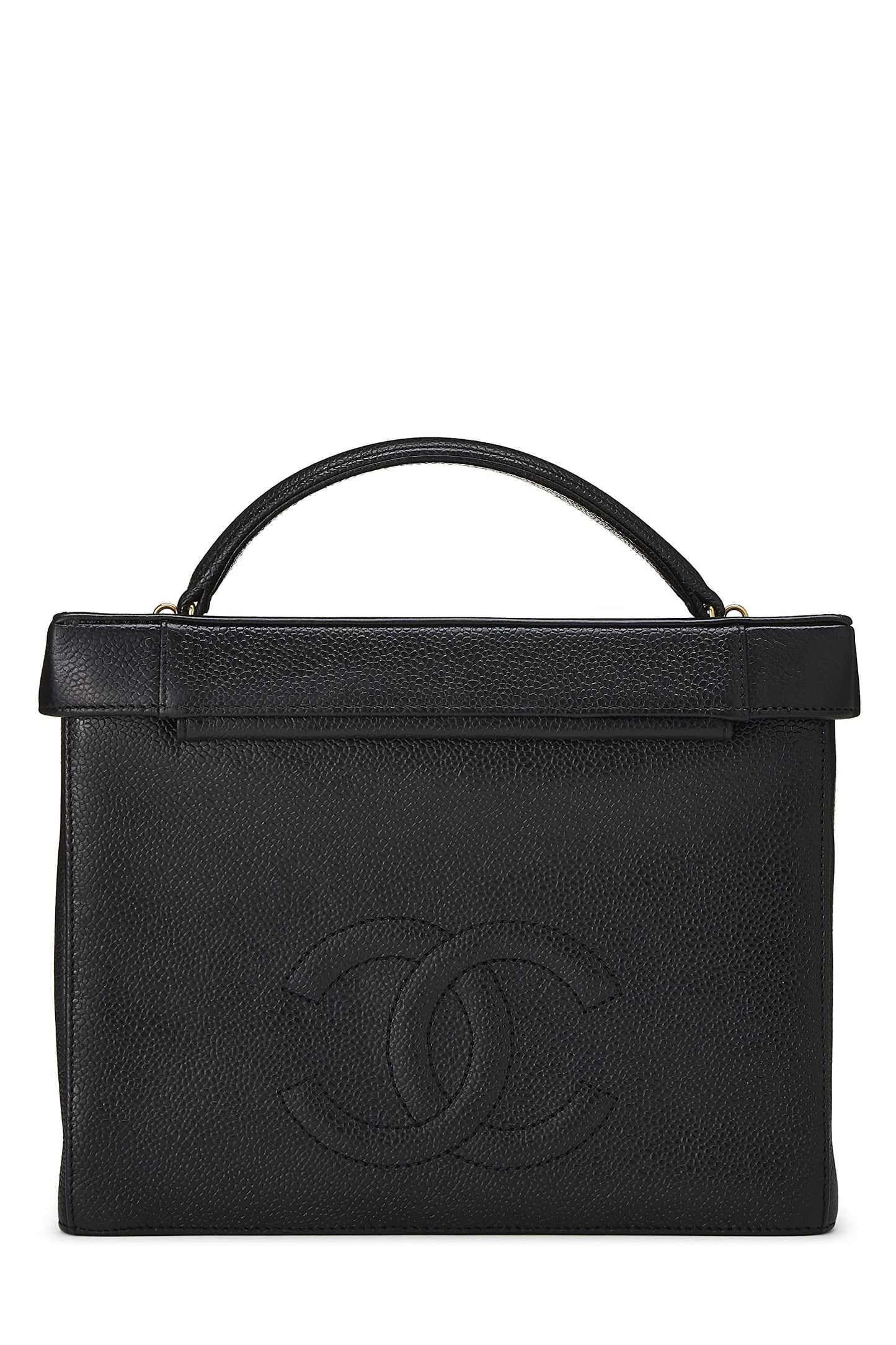 Chanel, Pre-Loved Black Caviar Circle 'CC' Vanity Large, Black