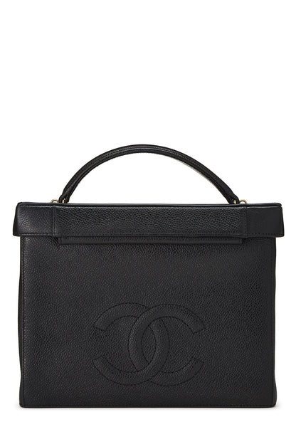 Chanel, trousse de toilette Black Caviar Circle 'CC' d'occasion, grande taille, noire