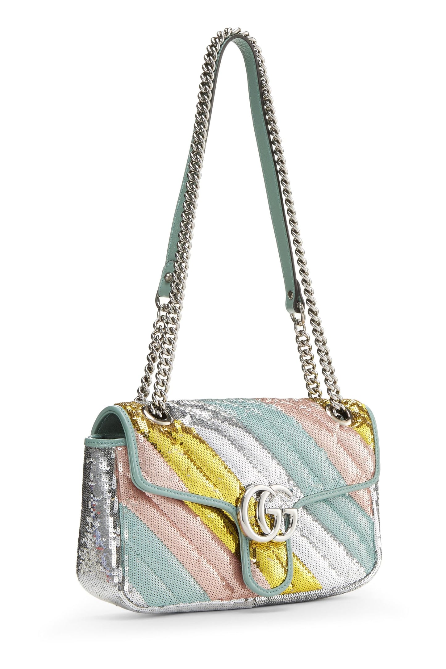 Gucci, sac à bandoulière Marmont multicolore GG à sequins, petit modèle, d'occasion