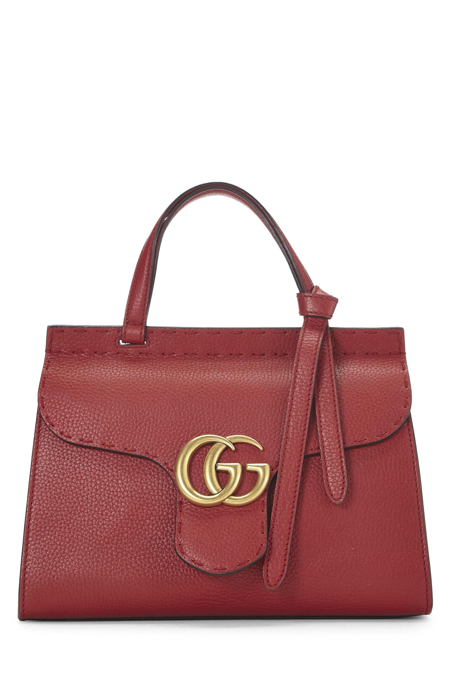 Gucci, Bolso mini con solapa y asa superior GG Marmont de cuero rojo Pre-Loved, Rojo