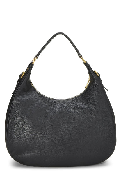 Prada, Pre-Loved Black Vitello Daino Hobo Mediano, Negro