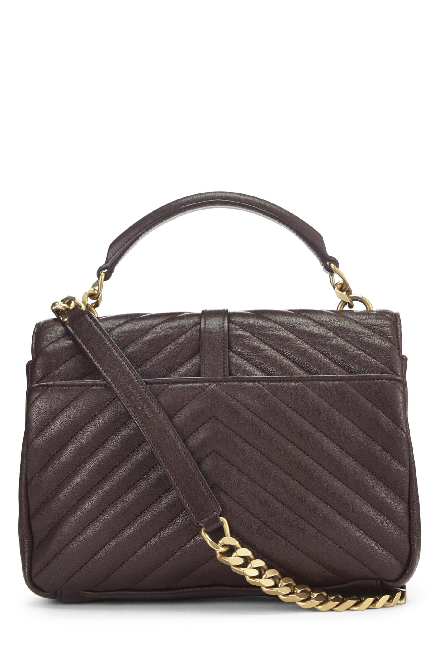 Yves Saint Laurent, Pre-Loved Borgoña Chevron Leather College Medium, Borgoña