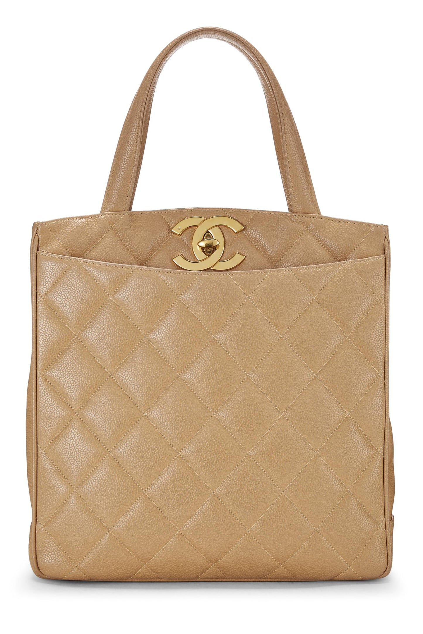 Chanel, Pre-Loved Beige Quilted Caviar Turnlock Handbag, Beige