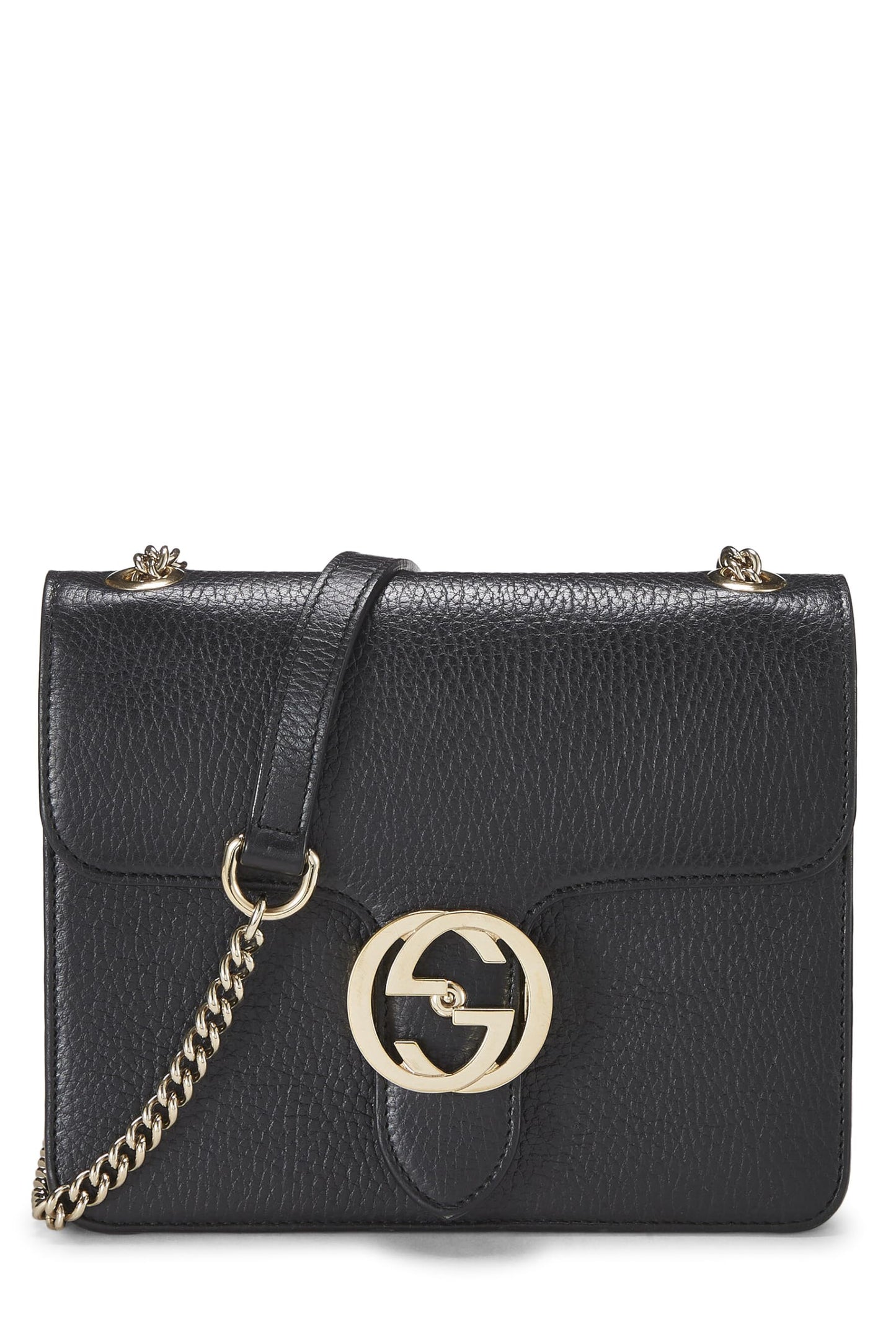 Gucci, petit sac bandoulière entrelacé en cuir noir d'occasion, noir