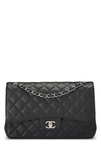 Chanel, New Classic Jumbo de cuero caviar acolchado negro Pre-Loved, Negro