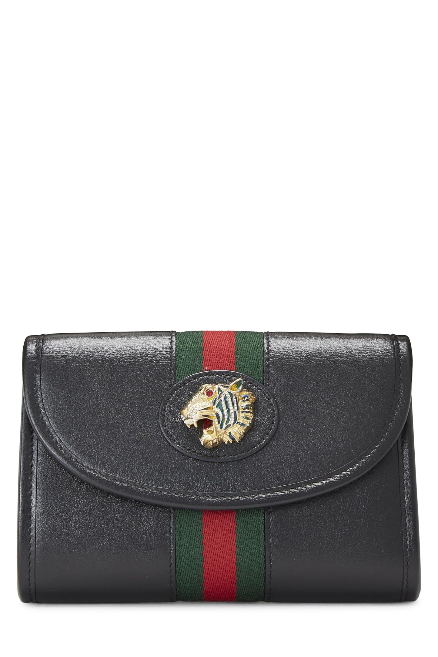 Gucci, Pre-Loved Black Leather Web Rajah Shoulder Bag Mini, Black