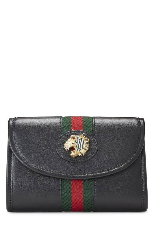 Gucci, Pre-Loved Black Leather Web Rajah Shoulder Bag Mini, Black