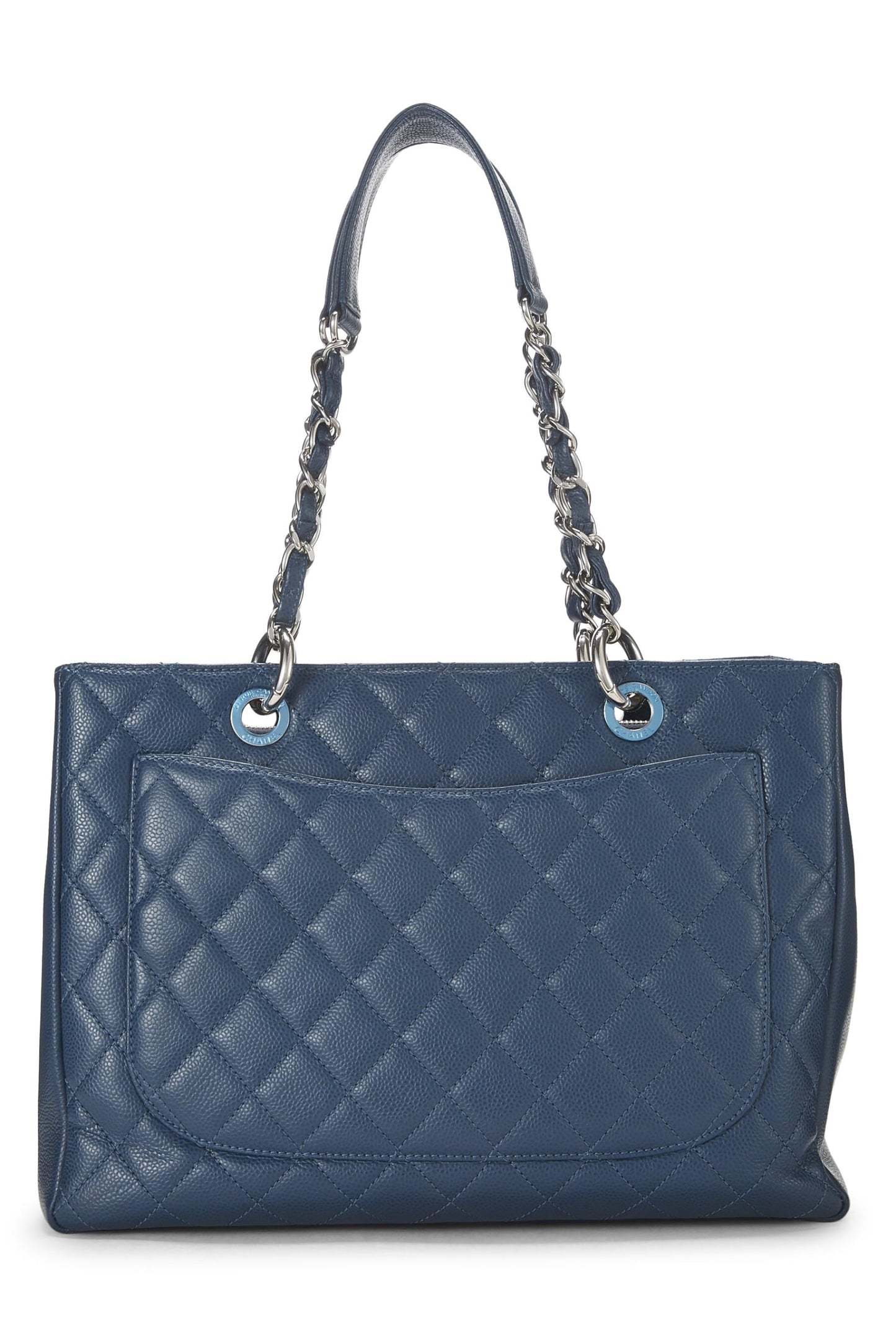 Chanel, Grand sac cabas matelassé beige Caviar d'occasion (GST), bleu